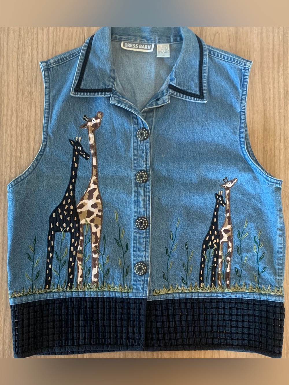 Vintage Vest Dress Barn denim button-down vest With embroidered giraffes Size L